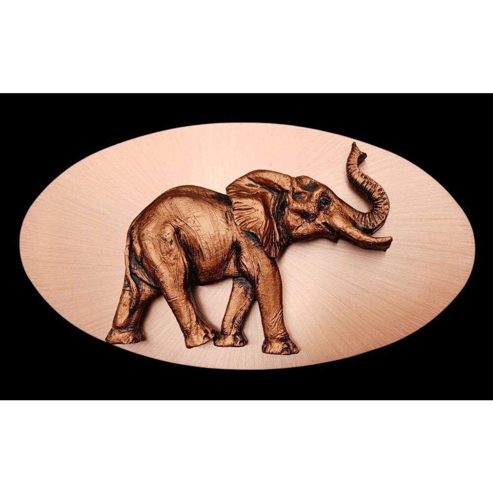 VTG Set of 2 Hand Etched Copper 3D Elephant Oval Wall Hangings / Plaques RARE - Picture 4 of 5
